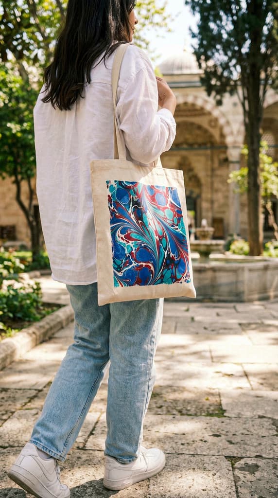 Ebru Bez Çanta Sanat Atölyesi sırasında çalışan eller